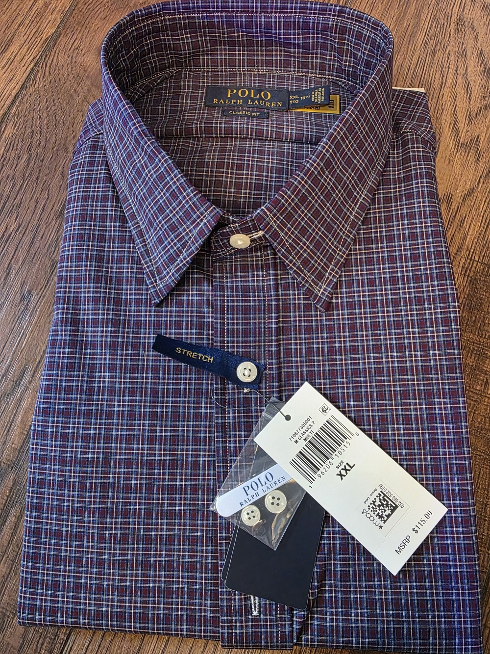 Ralph Lauren Men's Burgundy and Blue Plaid Button-Down Shirt XXL NWT